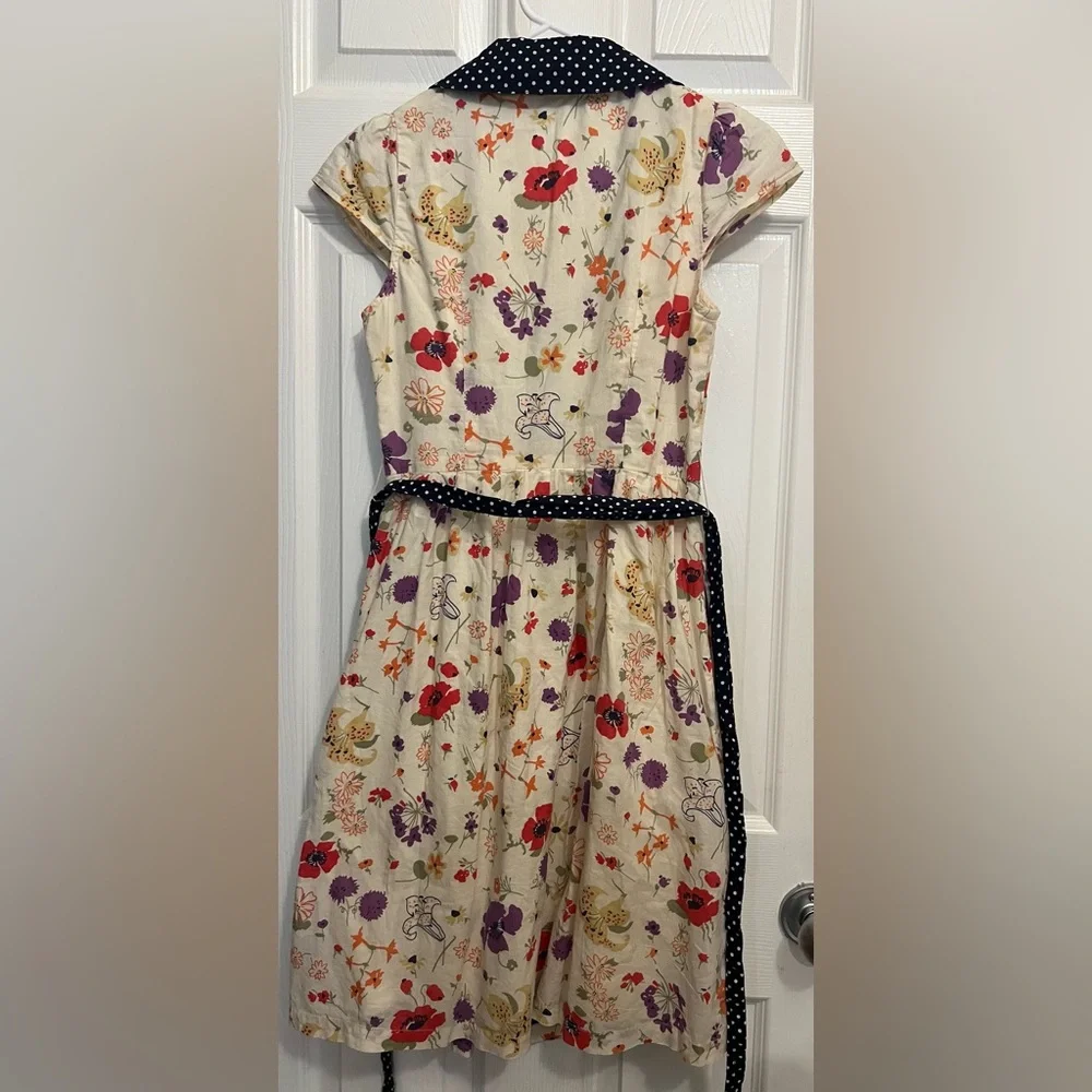 Anthropologie Cream Floral Midi Dress with Black Trim - Picture 11 of 16